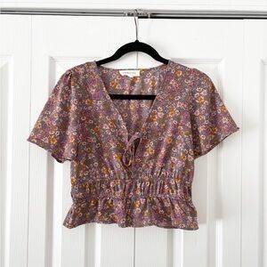 Pink Rose Purple Floral Blouse